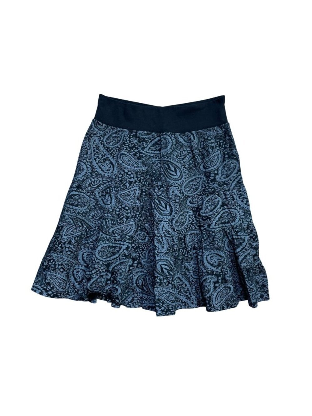 Fresh Produce Women's S Paisley A-Line Skirt Black Blue Cotton B1380